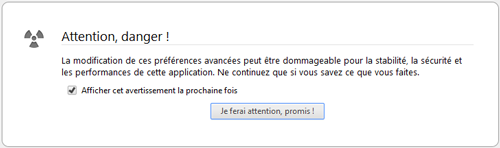 Firefox - Avertissement about:config