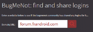 Recherche d'un compte pour le forum Android français avec BugMeNot