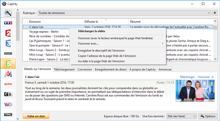 Captvty - Téléchargement d'une émission