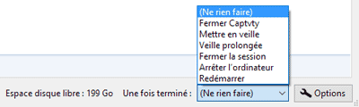 Captvty - Choix de l'action de fin de téléchargement