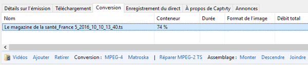 Captvty - Conversion de la vidéo téléchargée